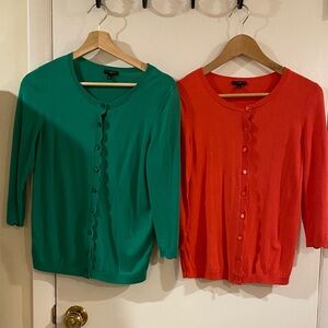 Talbots Green and Coral Cardigan Set
